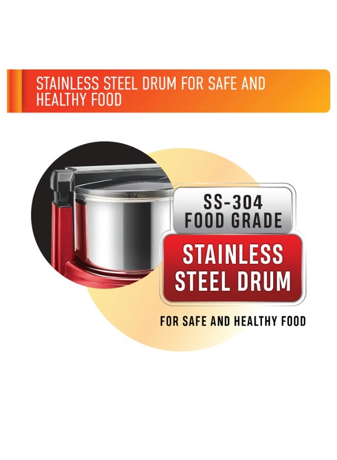 USHA ABS Colossal DLX Wet Grinder 150 W, 2 LTR, 100% Copper Motor and Dual Flow Breakers for Faster, Smooth Batter with Atta Kneader and Coconut Scrapper (Red) - Image 4